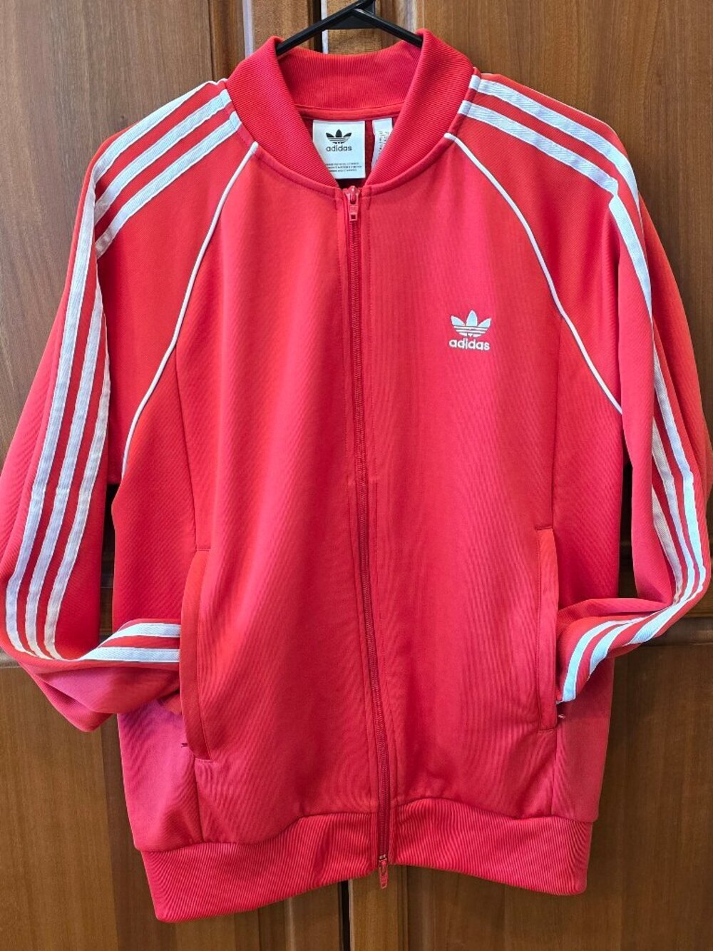 adidas classic red with white stripes, jogger jacket medium